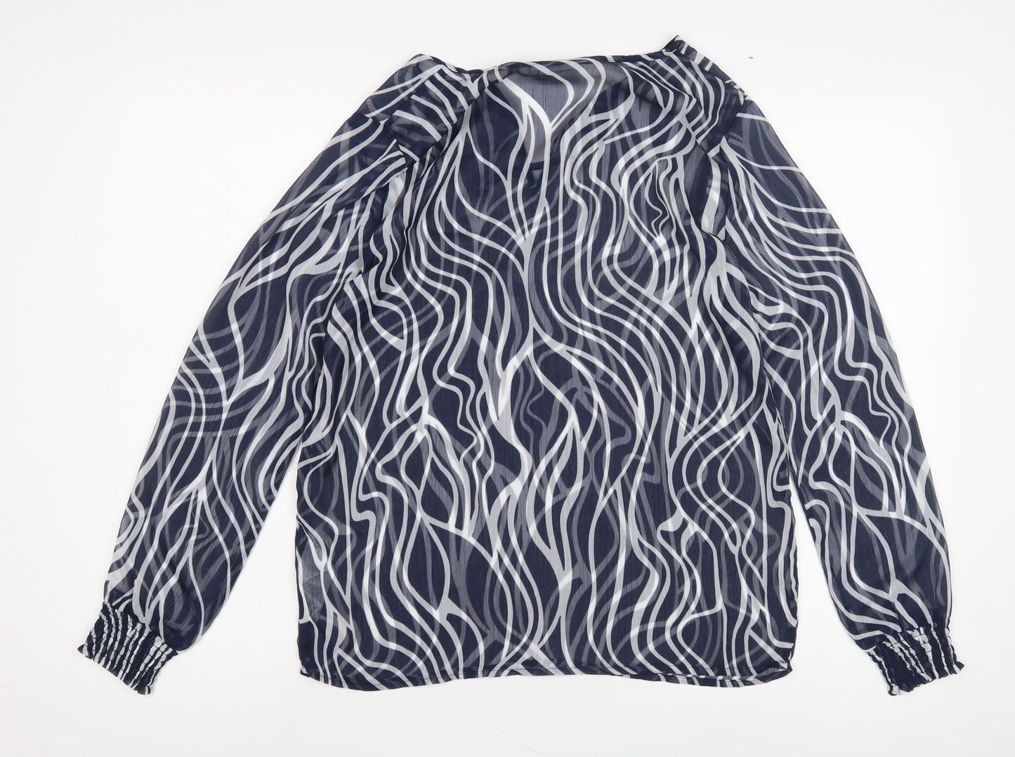ICHI Women's Blue Geometric Tunic Blouse Size S