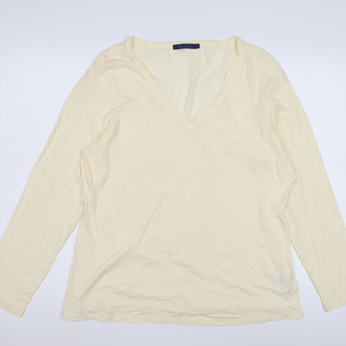 Boden Women's Beige V-Neck Long Sleeve T-Shirt - Size 2