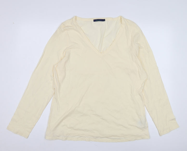 Boden Women's Beige V-Neck Long Sleeve T-Shirt - Size 2