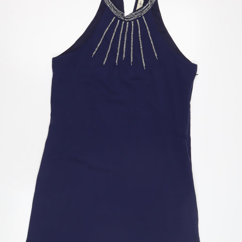 Yumi Women's Blue Halter Dress Size 12 Beaded Party