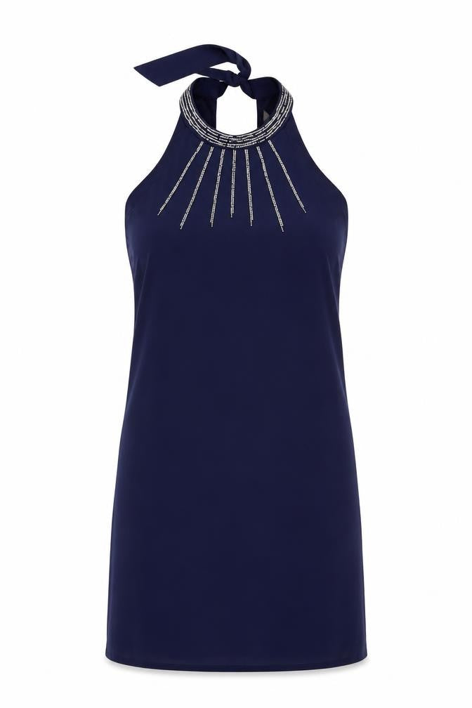 Yumi Women's Blue Halter Dress Size 12 Beaded Party
