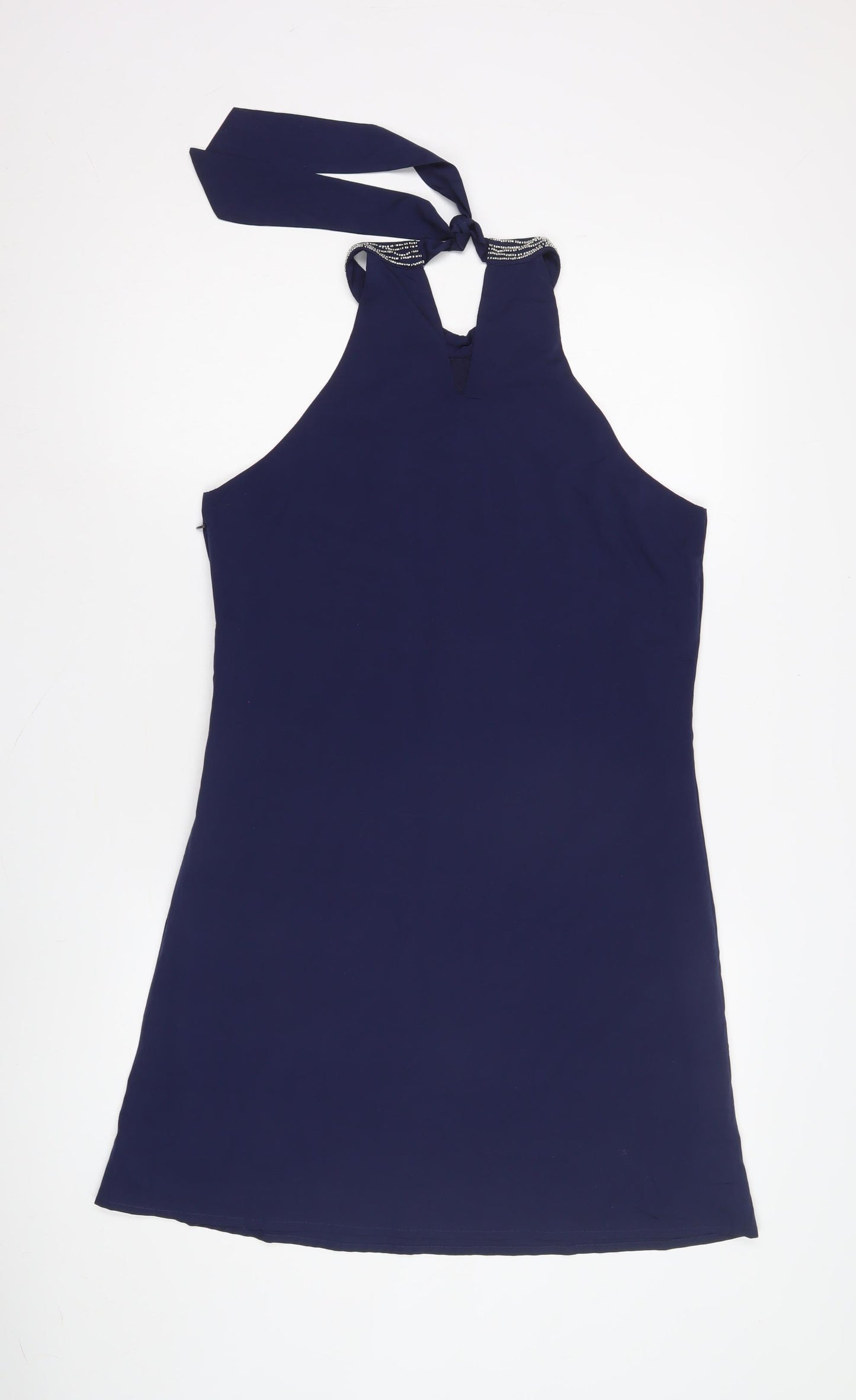 Yumi Women's Blue Halter Dress Size 12 Beaded Party
