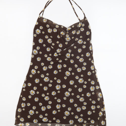 Pull & Bear Women's Brown Floral Camisole Tank Top