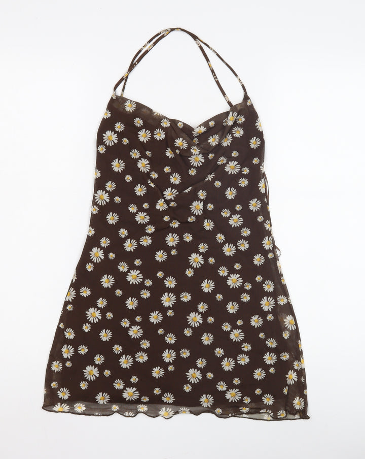 Pull & Bear Women's Brown Floral Camisole Tank Top