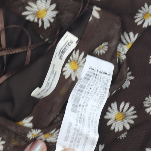 Pull & Bear Women's Brown Floral Camisole Tank Top