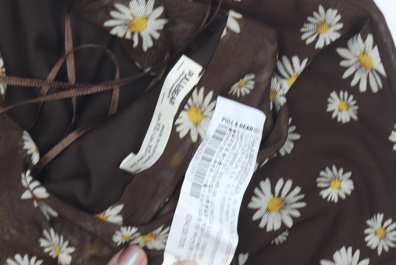 Pull & Bear Women's Brown Floral Camisole Tank Top