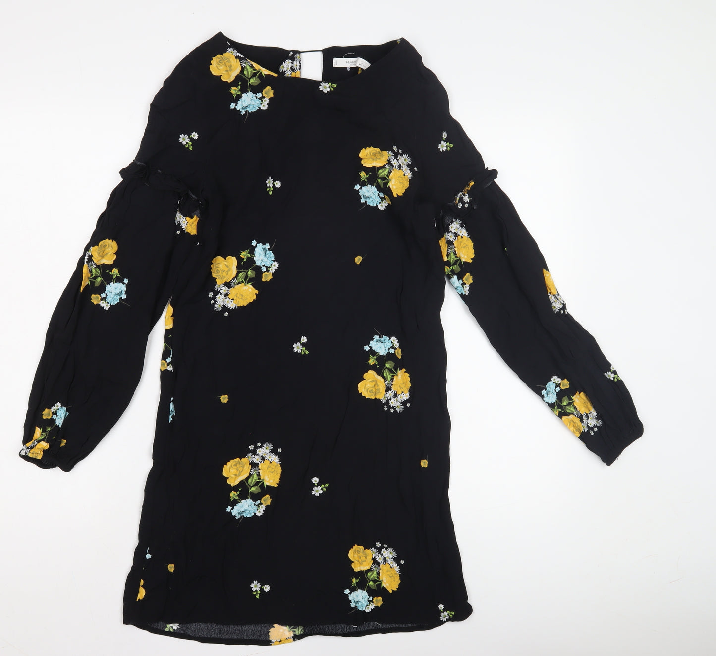 Mango Women's Black Floral Long Sleeve Dress XS