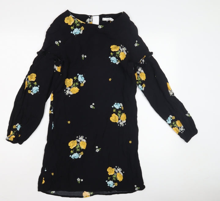 Mango Women's Black Floral Long Sleeve Dress XS