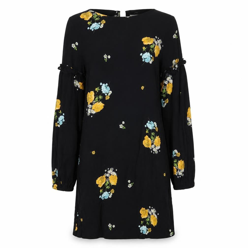 Mango Women's Black Floral Long Sleeve Dress XS