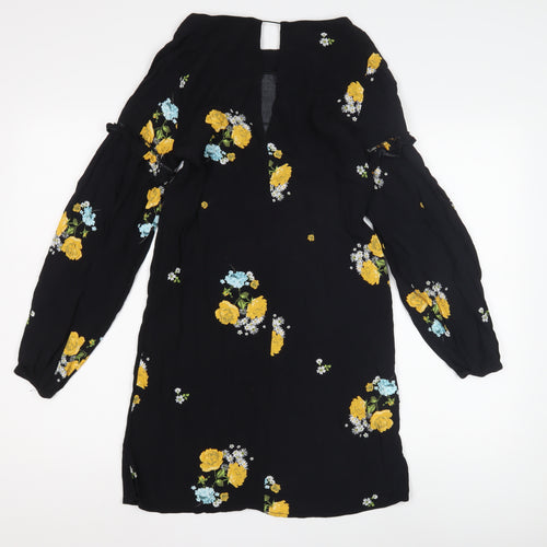 Mango Women's Black Floral Long Sleeve Dress XS