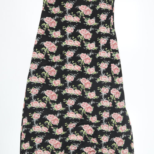 Yumi Women's Black Floral Slip Dress - Size M, Lace Accents