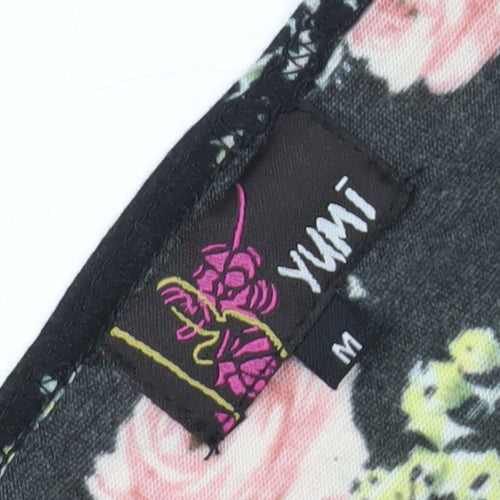 Yumi Women's Black Floral Slip Dress - Size M, Lace Accents