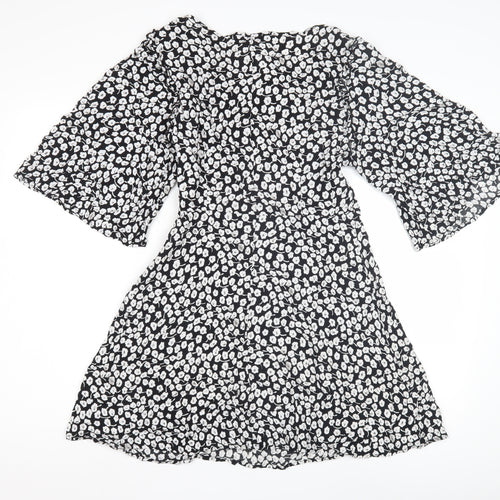 Mango Women's Black Floral Dress Size 12 Flared Sleeves