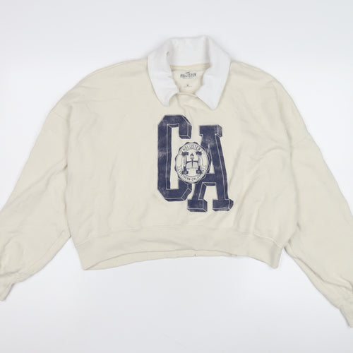 Hollister Women's White Collared Sweatshirt M