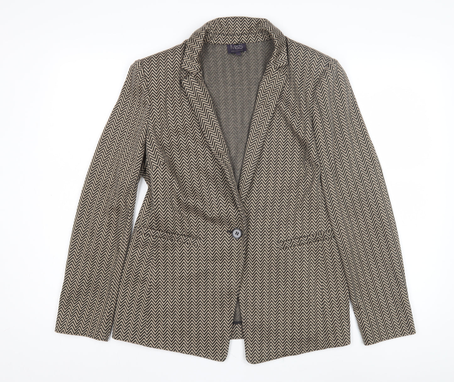 Marks and Spencer Women's Beige Geometric Blazer Size 12
