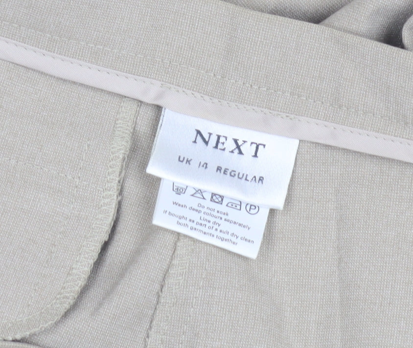 Next Women Beige Trousers Size 14 Linen Blend Regular