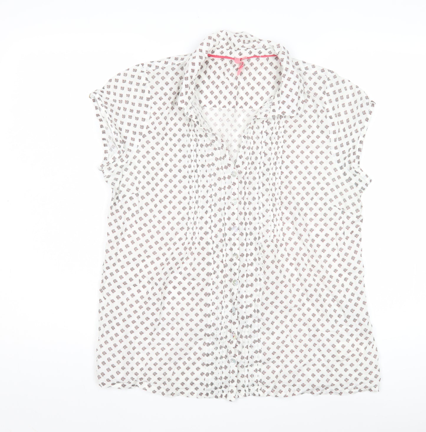 Elegant Women's Geometric Blouse - Size 14, Short Sleeve