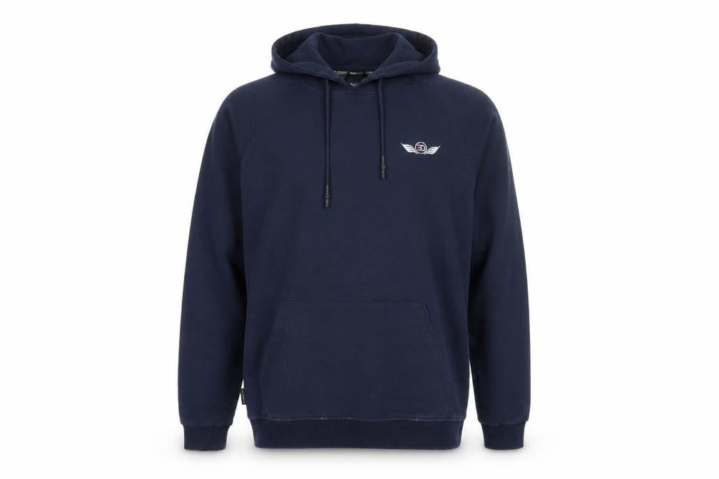 Front view of Body Definition Men's Blue Pullover Hoodie -, size L