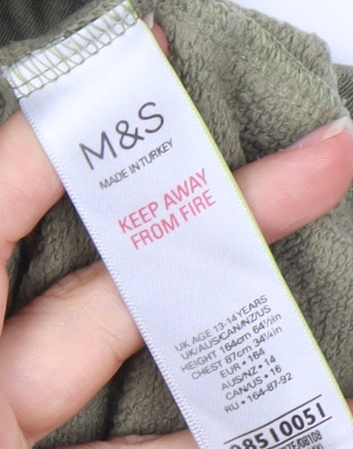 Marks and Spencer Girls Green Pullover Hoodie 13-14 Years
