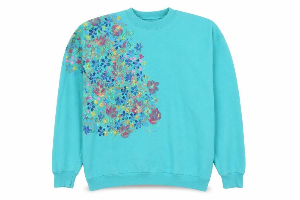 Front view of Custom Bears Blue Floral Sweatshirt unisex s pullover embroidered