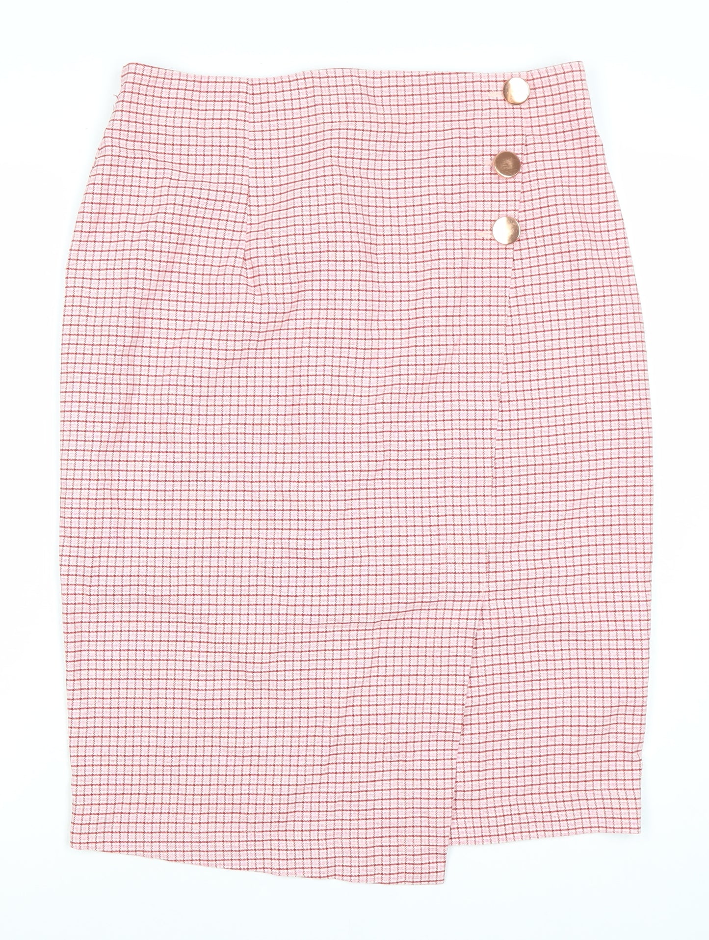 Marks and Spencer Women Pink Check Pencil Skirt Size 16