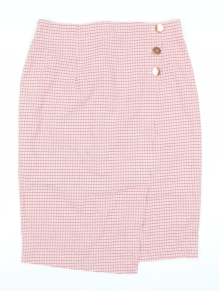 Marks and Spencer Women Pink Check Pencil Skirt Size 16