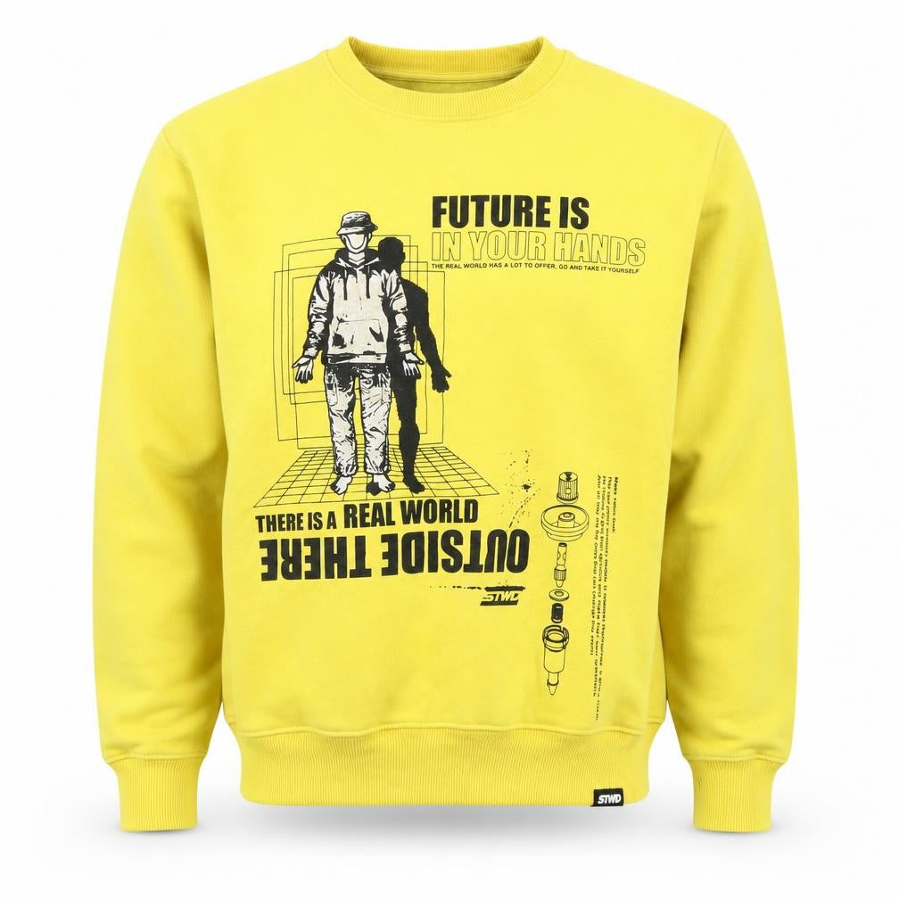 Front view of Pull&Bear Men's Yellow Graphic Sweatshirt - M