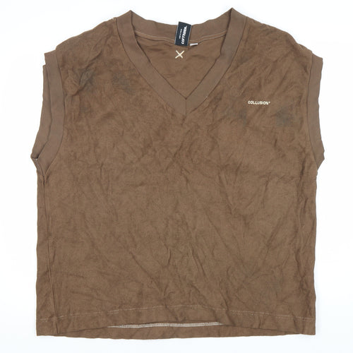 Collusion Brown V-Neck Sleeveless T-Shirt - Size 14