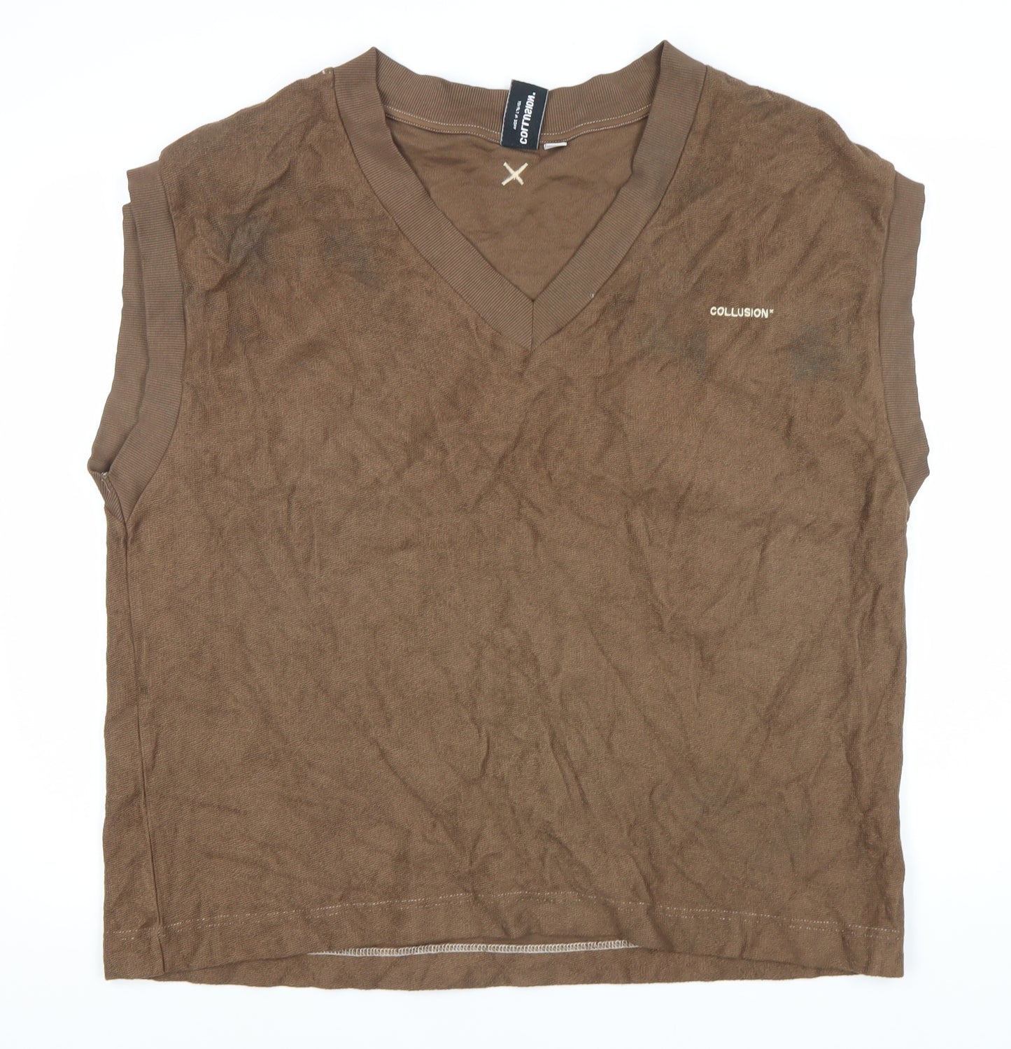 Collusion Brown V-Neck Sleeveless T-Shirt - Size 14