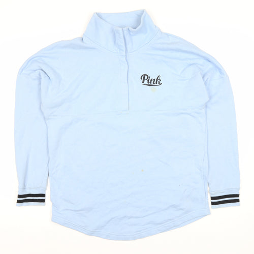 PINK Women's Blue Sweatshirt, M, 1/2 Zip Logo