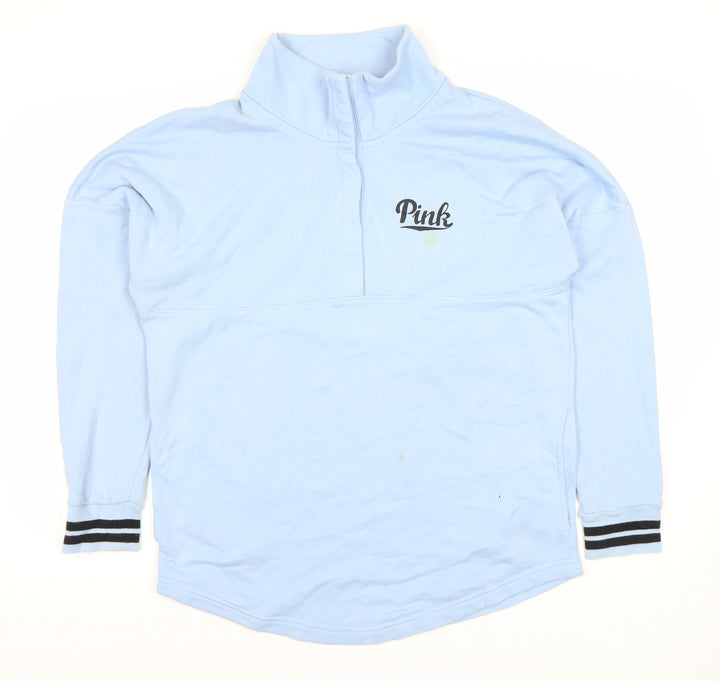 PINK Women's Blue Sweatshirt, M, 1/2 Zip Logo