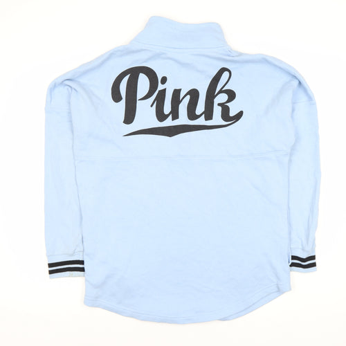 PINK Women's Blue Sweatshirt, M, 1/2 Zip Logo