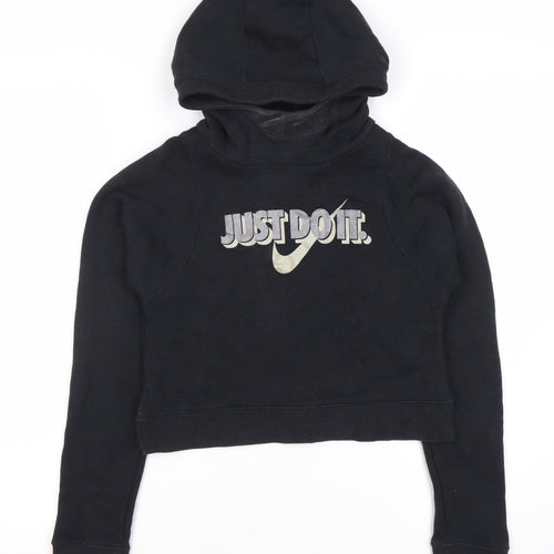 Nike Girls Black Logo Hoodie L Pullover Activewear