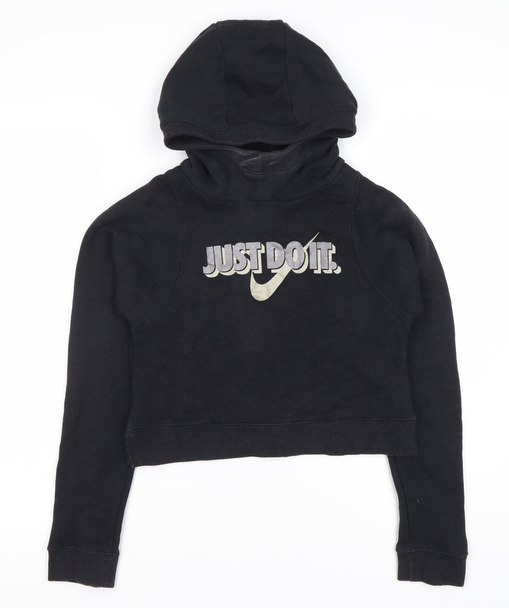Nike Girls Black Logo Hoodie L Pullover Activewear