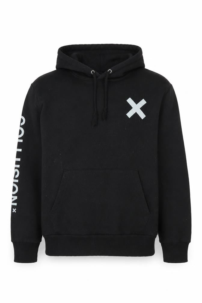 Front view of Collusion unisex black xs pullover hoodie