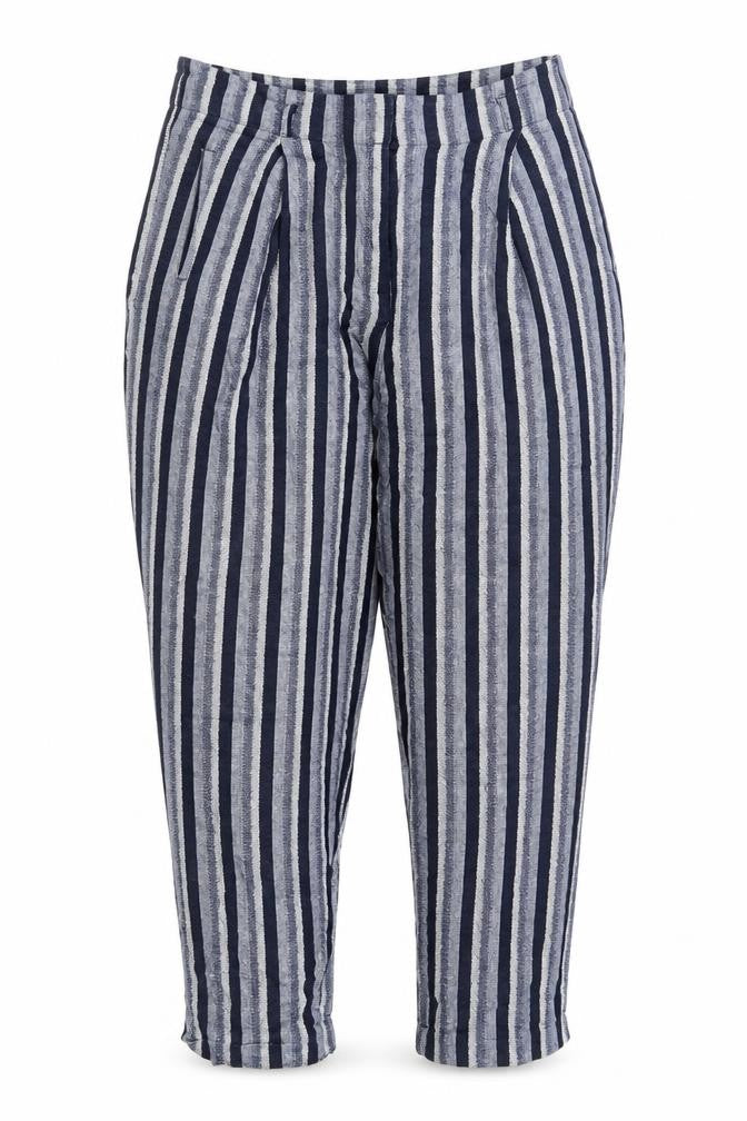 Front view of Marks & Spencer Women's Blue Striped Trousers, size 16
