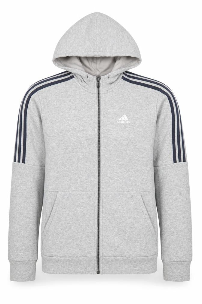 Front view of Adidas Men's Grey Full Zip Hoodie XS