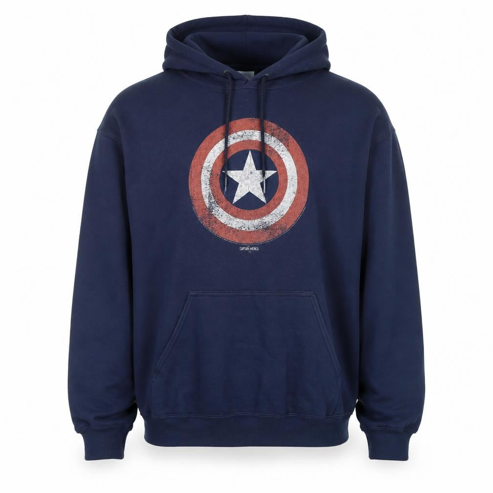 Front view of Gildan Men's Blue Captain America Hoodie L