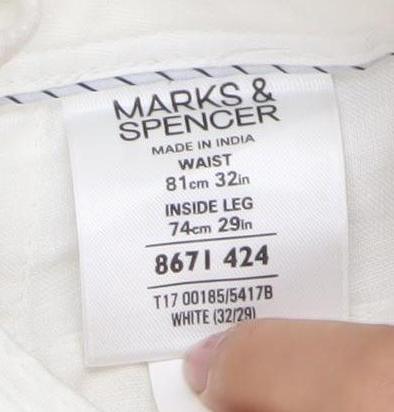 Marks and Spencer Men's White Linen Trousers, Size 32