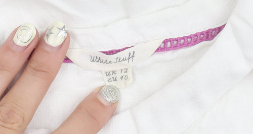 White Stuff Women's White Blouse, Size 12, Boat Neck Top