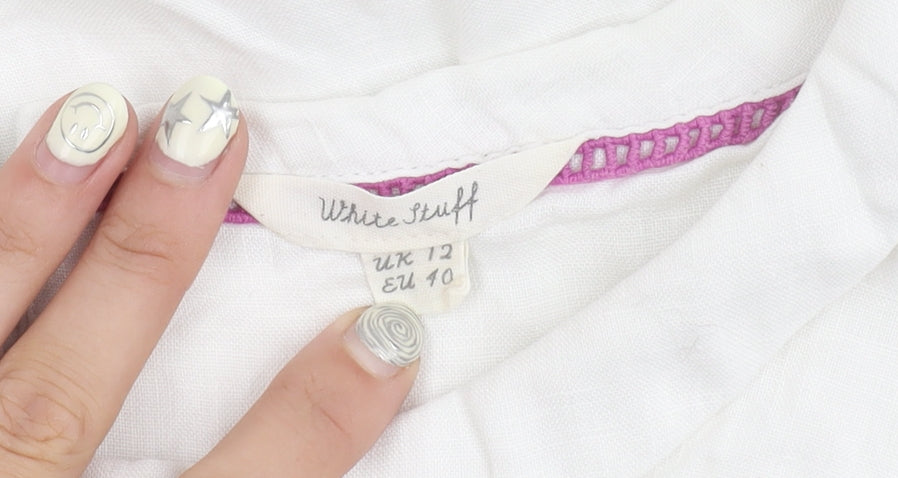 White Stuff Women's White Blouse, Size 12, Boat Neck Top