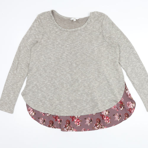 C Women's Grey Floral Pullover Jumper L