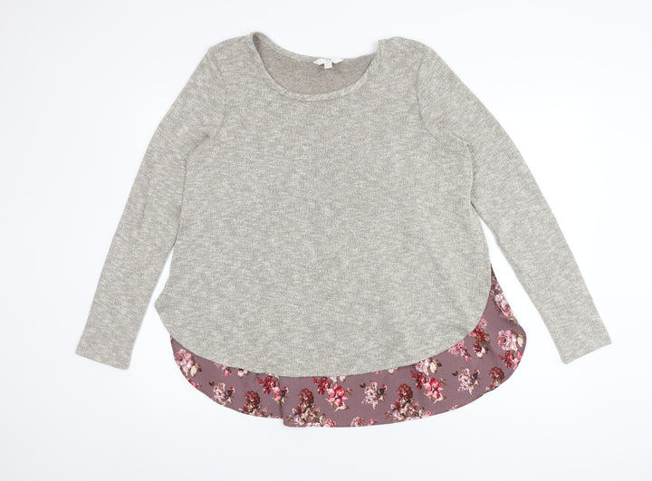 C Women's Grey Floral Pullover Jumper L