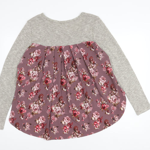 C Women's Grey Floral Pullover Jumper L