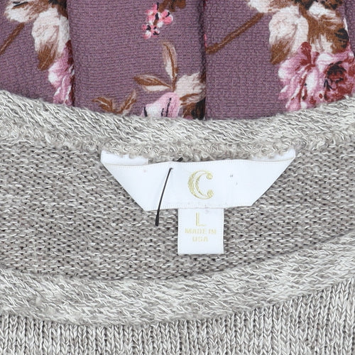 C Women's Grey Floral Pullover Jumper L