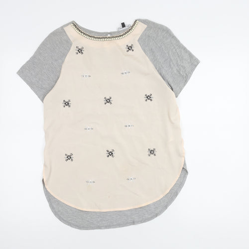Warehouse Women's Grey Beaded Short Sleeve Top