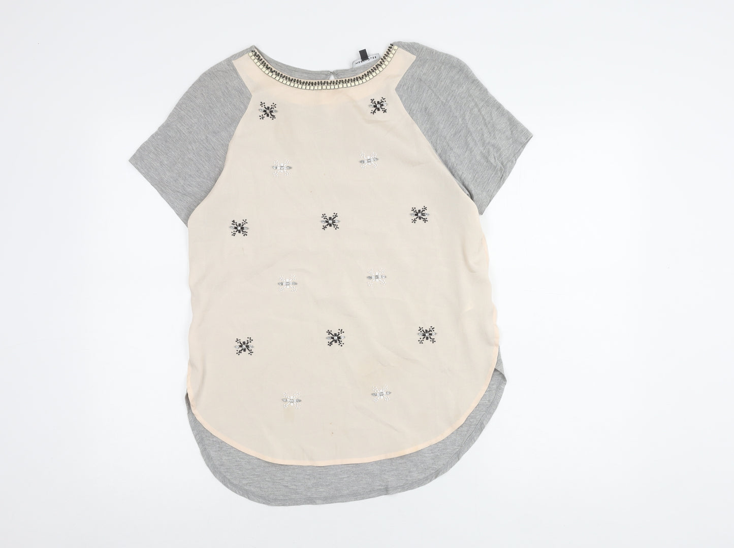 Warehouse Women's Grey Beaded Short Sleeve Top