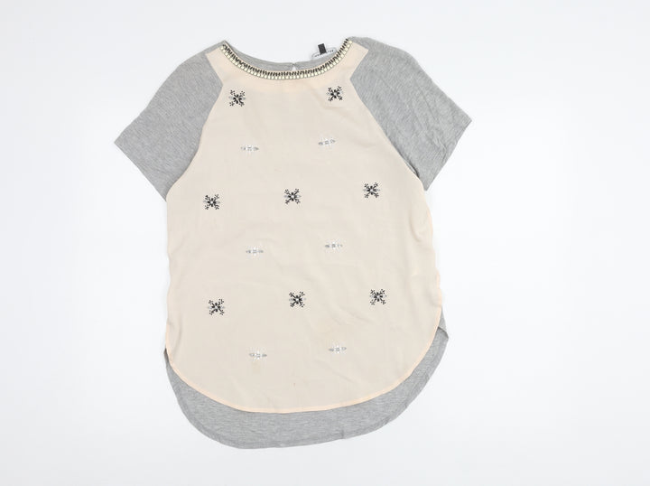 Warehouse Women's Grey Beaded Short Sleeve Top
