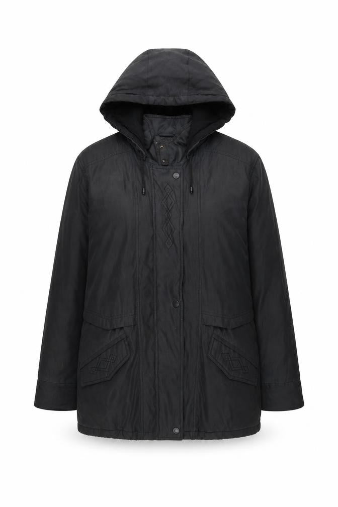 Front view of Braemar Women's Black Parka Jacket, size M