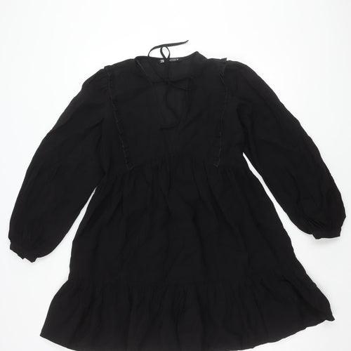 Zara Black V-Neck Puff Sleeve Dress XS